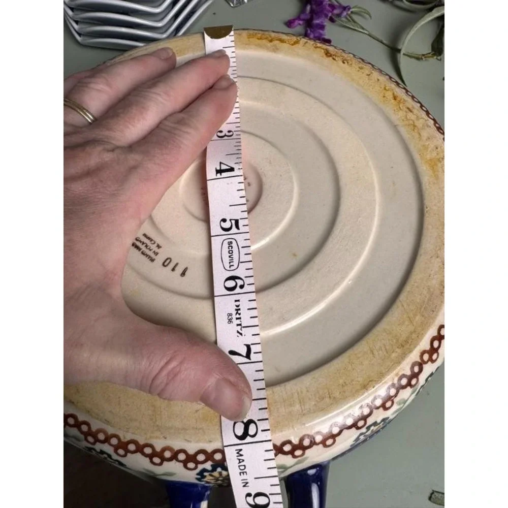 Vintage Hand-painted Serving Dish Stoneware Cobalt Blue‎ Floral Unikat Pattern